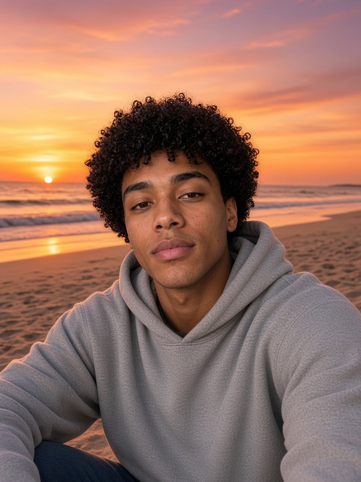 Indoor selfie to beach at sunset after
